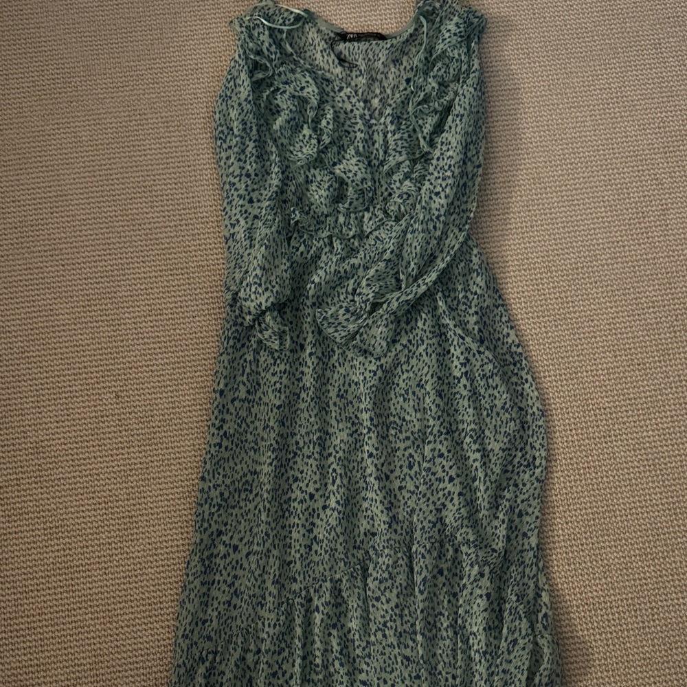 Zara Green Leopard Long Sleeve Dress